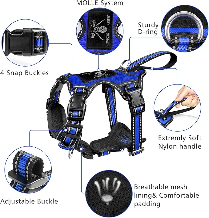 WINSEE All-in-One Reflective Dog Harness, Collar & Leash Set, No Pull with Adjustable Buckles, X-Large, Dark Blue