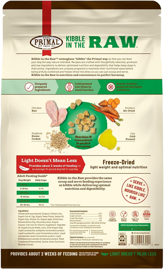 Primal Kibble in The Raw, Freeze Dried Dog Food, Small Breed Recipe, Scoop & Serve, Made with Raw Protein, Whole Ingredient Nutrition, Crafted in The USA, Dry Dog Food 1.5 lb Bag