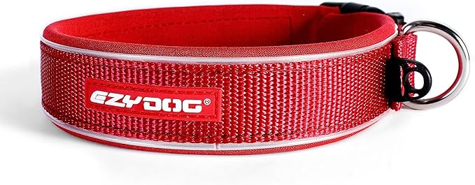 EzyDog Neo Dog Collar - Waterproof & Reflective Dog Collar with Soft Padded Neoprene for Comfort & Durable Nylon – Features Quick Release Buckle and Built-in ID Clip (X-Large, Red)