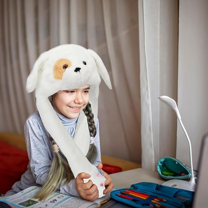 Animal Hat with Ears Moving Jumping Pop Up Beating Hat Plush Holiday Cosplay Dress Up Funny Gift for Kids
