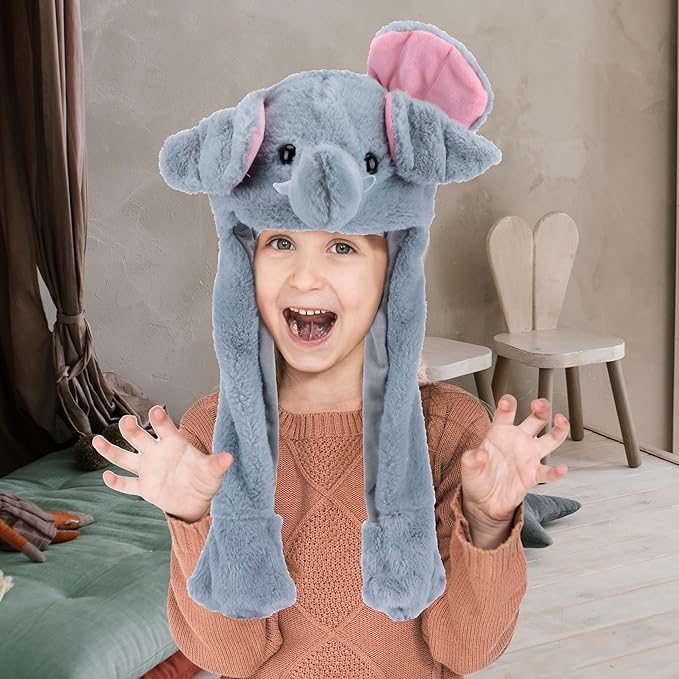 Animal Hat with Ears Moving Jumping Pop Up Beating Hat Plush Holiday Cosplay Dress Up Funny Gift for Kids