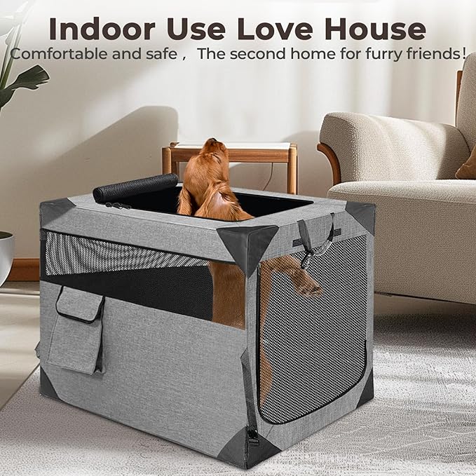 Dog Crate, Collapsible Soft Travel Crate for Large Dogs (3 Year Warranty), Indoor & Outdoor Portable Pet Kennel with Chew-Proof Mesh Window (Dark Gray, 30" L x 21" W x 21" H)