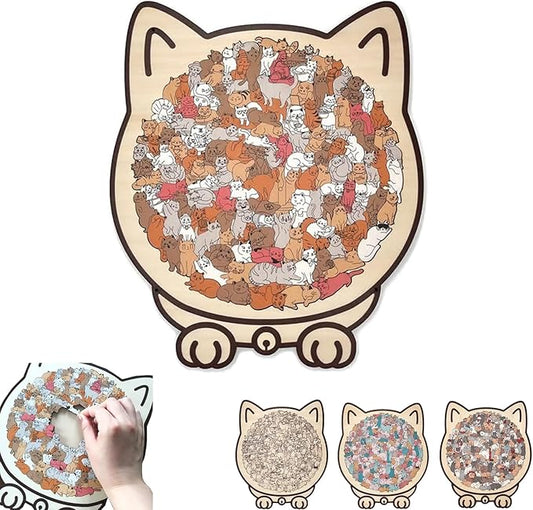 135-Piece Colored Cat Shaped Wooden Jigsaw Puzzle for Adults, Irregular Whimsy Pieces, Home Decor & Creative Gifts for Cat Lovers and Puzzle Enthusiast (Colorful-A)