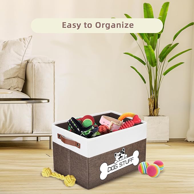 Foldable Dog Toy Box, Fabric Pet Storage, Folding Organizer Home Décor Bin with Handle, Collapsible Storage Basket for Pet Leash, Blanket, Chew Toys and Accessories, Coffee
