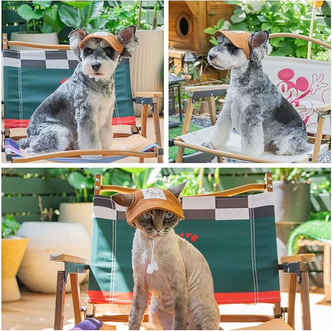 Pet Dog Baseball Cap, Cat Hat, Cat Dog Sun Cap with Ear Holes, Adjustable Puppy Outdoor Sun Hat (Brown, X-Large)