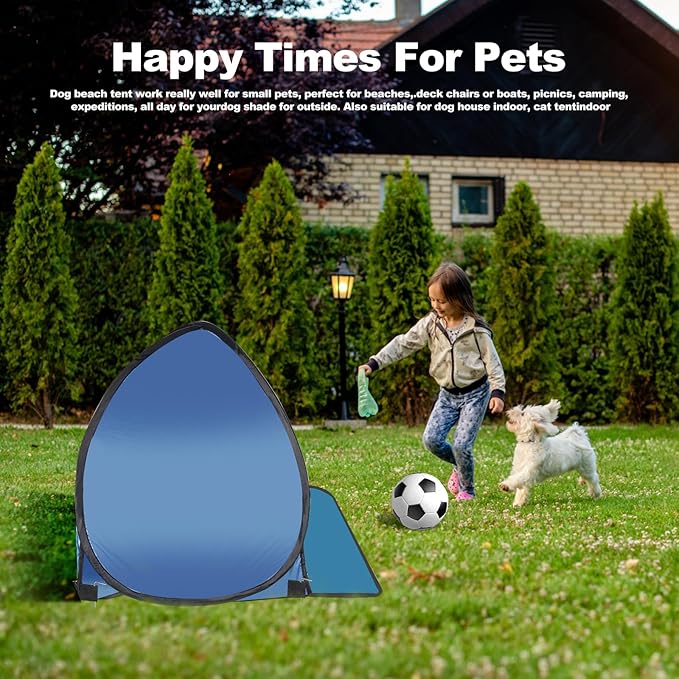 Dog Beach Tent for Pet Shade Pop Up Portable Mini Head Sun Shelters Canopy for Camping Outdoor Hiking Picnic Windproof Waterproof with Tent Nails Phone Stand for Puppy Cat Small Animals(Blue)