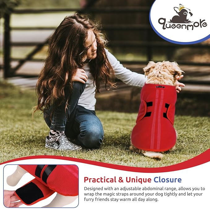 Queenmore XL Dog Sweaters, Soft Fleece Vest Pullover Dog Jacket with Leash Hole, Warm Winter Dog Clothes Cold Weather Doggy Dachshund Sweater for Large Dogs Cats Boy or Girl (Red, XL)