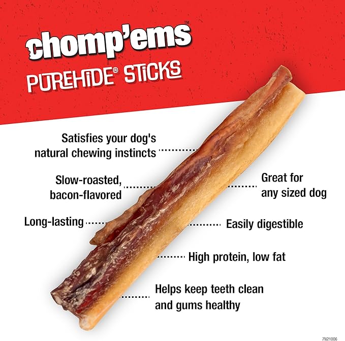 Chomp'ems Purehide Sticks Healthy Natural Rawhide Dog Chew, 12 oz