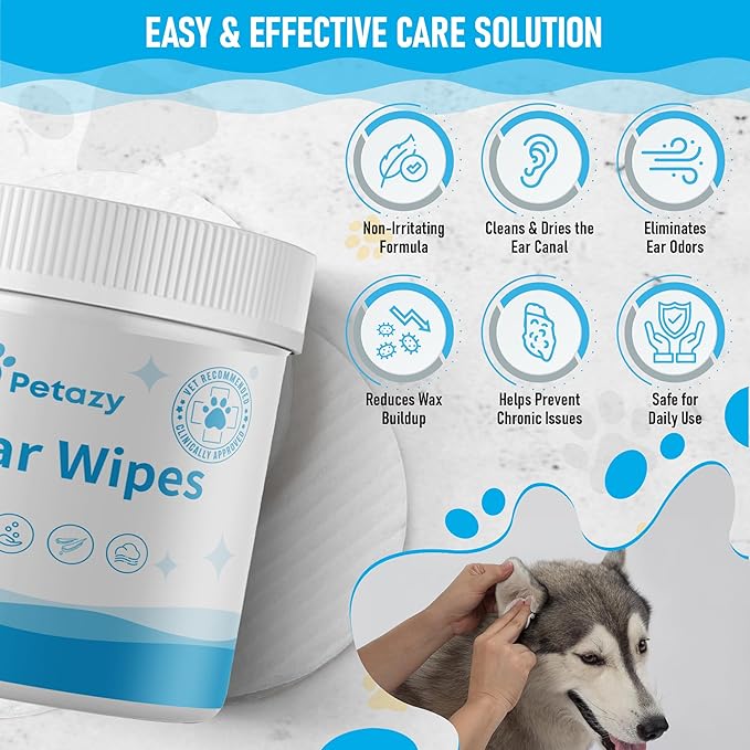 Dog Ear Wipes for Dog Yeast Wax Itch and Odor | Unscented Dog Ear Cleaner for Dogs | Natural Cleaning Puppy Ear Wipes | Soothing Ear Wipes for Pets Cat | Natural Ingredients | 120 XL Pcs