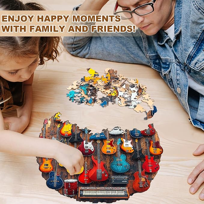 KAAYEE Wooden Puzzles for Adults, Guitar Wall Jigsaw Puzzles, 205 Piece Unique Shape Puzzle, Creative Gifts for Adults/Friends/Family, Family Game，Wall Decor(11.4 * 11.4in)
