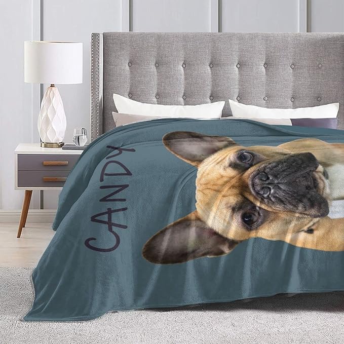 Funnylife Custom Pet Portrait Blankets 50" x 60" Personalized Dog Photo Blanket for Dog Dad & Mom Gifts for Pet Owner