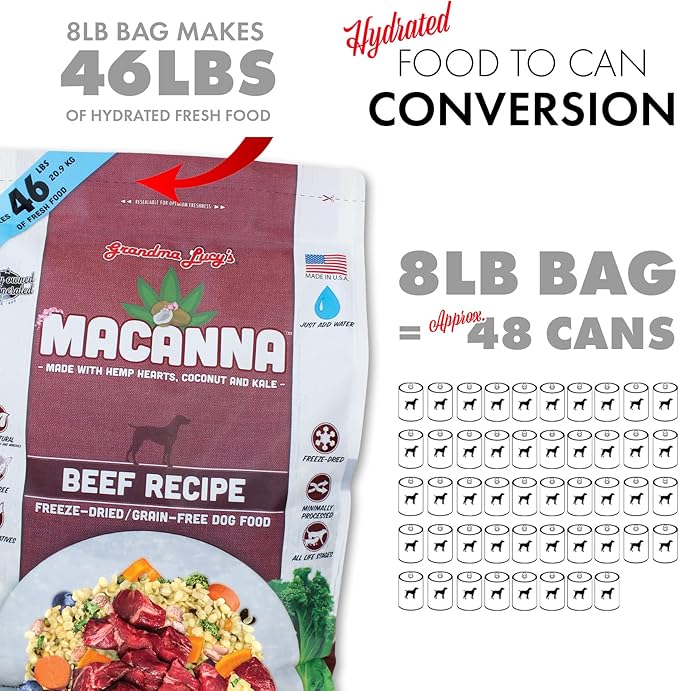 grandma lucy's Macanna Freeze Dried Grain Free Beef Recipe Dog Food 1 Lbs