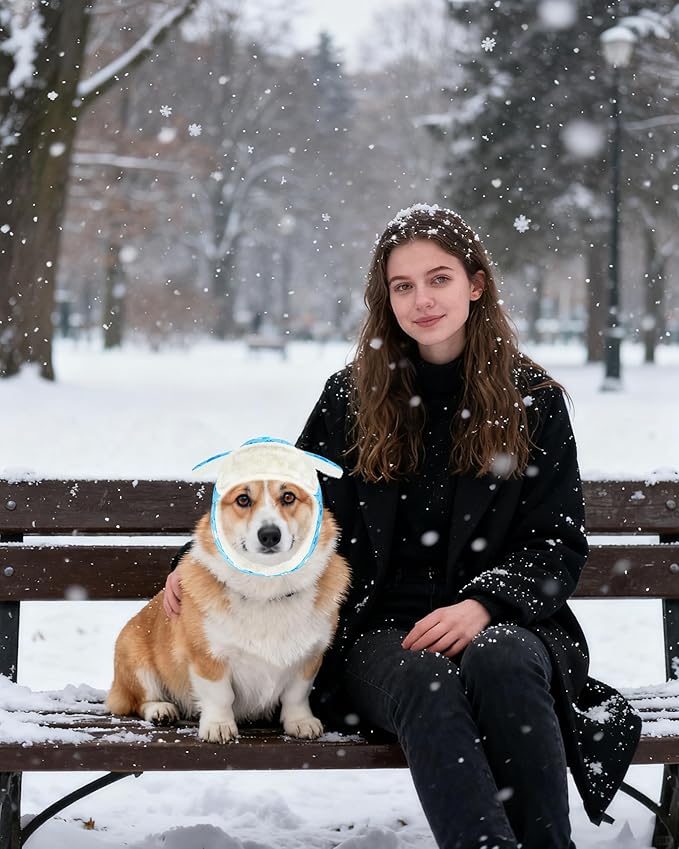 PET SHOW Dog Trapper Hat Winter Hat for Small Dogs Warm Fleece Aviator Hats with Ear Flaps Adjustable Outdoor Boy Puppy Pet Pilot Costume Cap S-Blue Paw/with Ear Holes