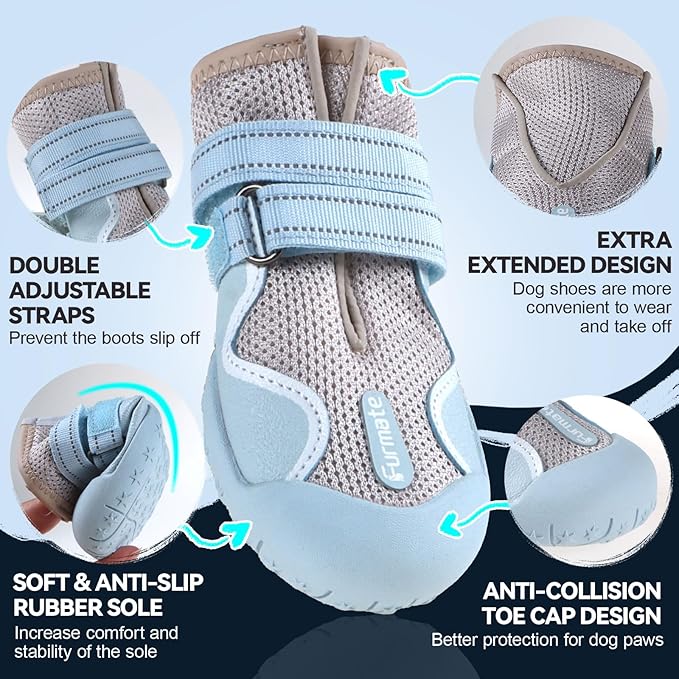 Dog Shoes for Large Small Medium Dogs, Breathable Mesh Dog Boots & Paw Protectors for Summer Hot Pavement Winter Snow, Waterproof Anti-Slip Dog Booties for Hiking Hardwood Floors(Blue-Beige5)