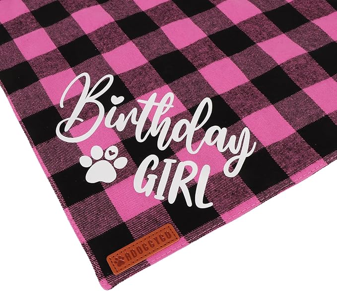 ADOGGYGO Dog Birthday Party Supplies, Pink Plaid Birthday Girl Dog Bandana, Golden Puppy Party Hat with Numbers, Bowtie for Small Puppies (Small)