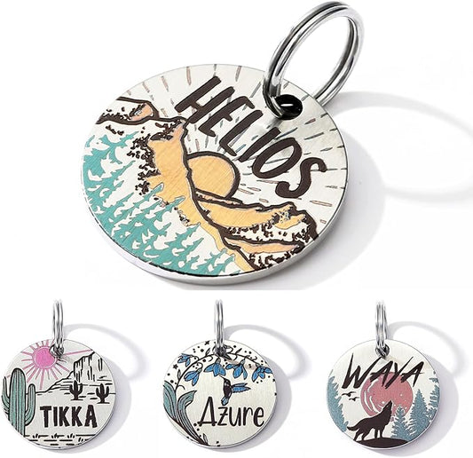 MYXGY Colorful Dog Tags Personalized, Engraved Dog Tags with Colored Printing for Pets, Customizable Cat Collar Holder Tag (Sunshine)