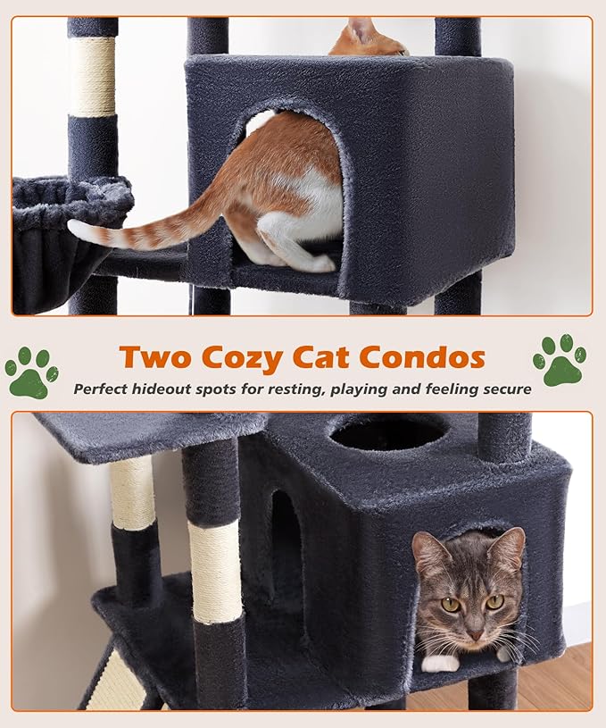 AMHANCIBLE Heavy Duty Cat Tree for Indoor Cats Large Adult 20 lbs+, 83 Inch Multi-Level Tall Cat Tower with Scratching Post and Board, Hammock, Condos, Hanging Basket, Dark Grey, PT21DG