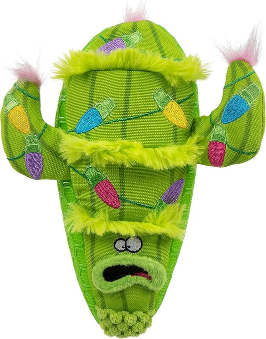 goDog Holiday Collection Mixed Materials TPE-Plush Holiday Cactus Squeaky Dog Toy, Chew Guard Technology - Green, One Size