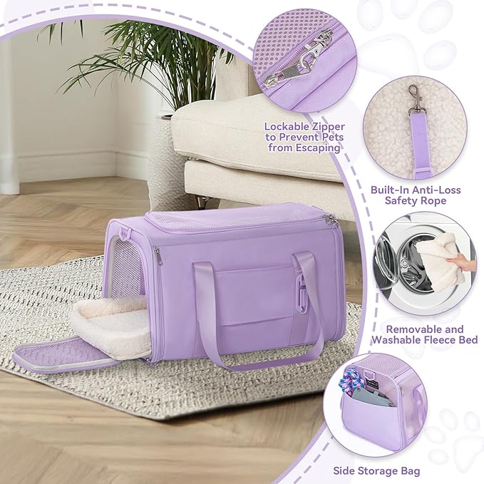 Petsfit 18 X 11 X 11 Airline Approved & Cat Car Carrier with Patent Safety Buckles, Escape-Proof Zippers & Mesh Side, Keeps Pets Secure in Cars, Comfy on Trips & Easy to Carry — Gift for Pet Lovers