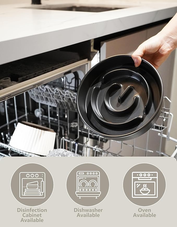 Ceramic Slow Feeder Dog Bowls Elevated, 2.0 Cups Slow Feeder for Medium and Large Dogs, Puzzle Maze Bowl to Slow Down Eating, 30oz, 8in, Black