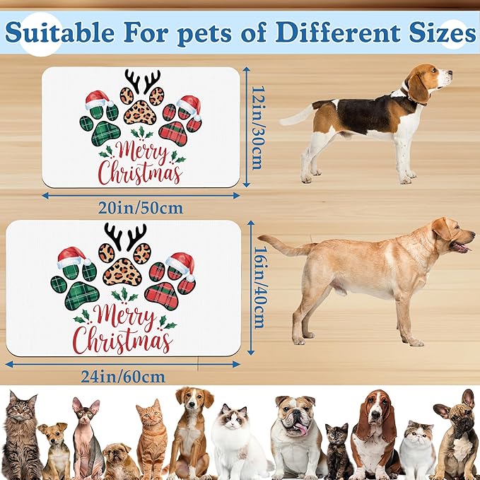Dog Christmas Dog Food Mat–Absorbent Quick Dry Feeding Placemat for Food and Water Bowls, Non Slip Rubber Backing, Waterproof Pet Supplies for Mess-Free Eating 12"x20"