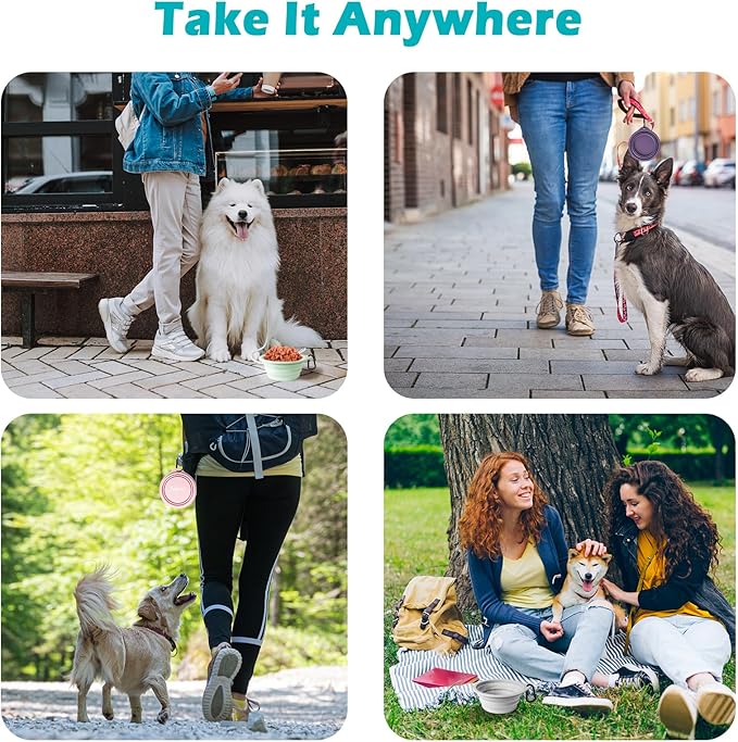 PetBonus 2-Pack Silicone Collapsible Dog Bowls, BPA Free Dishwasher Safe, Portable Foldable Expandable Travel Bowl, Food Water Feeding Cup Dish for Dogs Cats with 2 Carabiners (Army Green, Blue)