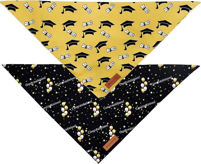 Realeaf Graduation Dog Bandanas 2 Pack, Reversible Pet Scarf for Boy and Girl, Premium Durable Fabric, Holiday Bandana for Small Medium Large and X-Large Dogs (Graduation, Large)