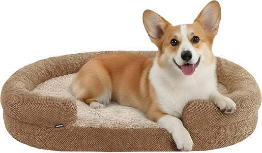 Anti-Anxiety Dog Bed for Medium Dogs, Cozy Round Egg Crate Foam Sofa with Washable Removable Cover & Bolstered Sides, Comfortable Pet Chair or Crate Bed,Camel (35")