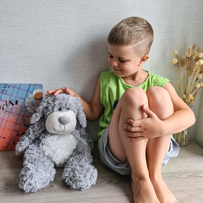 Smiling Gray Puppy Dog Stuffed Animal Plush Toys– Soft Shaggy Plush with Floppy Ears & White Belly, Cuddly Toy for Kids Boys Girls Birthday Nursery Bedtime Easter Gifts, 17.7 inches