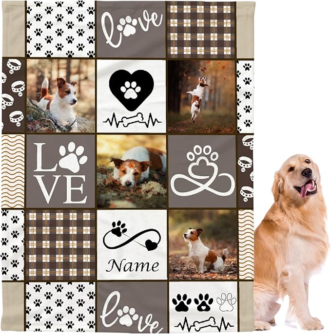 Personalized Pet Blanket Custom Name Photo Puppy Gift for Dogs Cats Lovers Mom Dad Soft Cozy Fleece Throw Bed Sofa Travel Extra Large 120/''x90/''