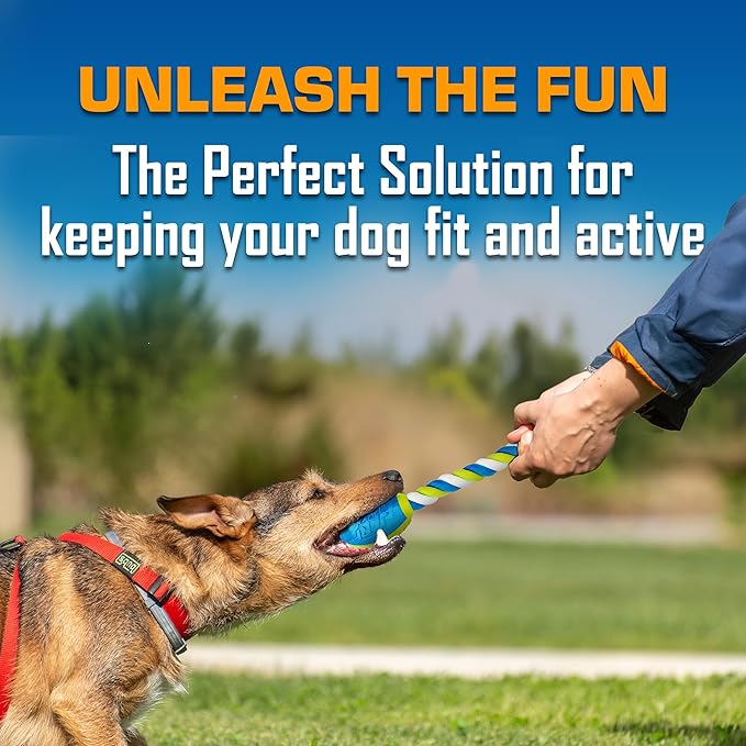 Nerf Dog Toy Gift Set, 3-Piece Set of Outdoor Dog Toys for Tug and Fetch, Includes Classic Squeak Football, 3-Ring Tug and Nitro Blitz Squeak Football