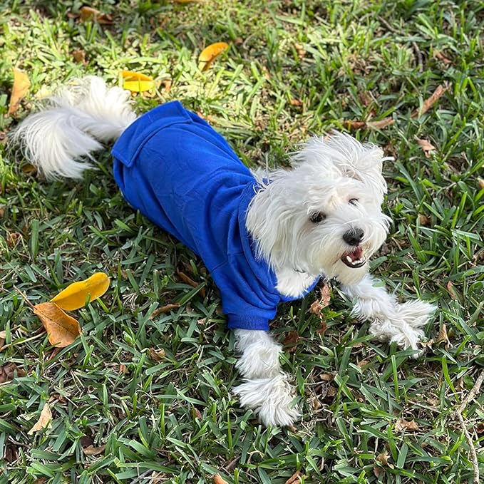 Jecikelon Winter Dog Hoodie Sweatshirts with Pockets Warm Dog Clothes for Small Dogs Chihuahua Coat Clothing Puppy Cat Custume (Dark Blue, X-Small)