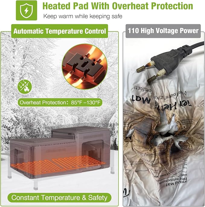 GUTINNEEN Outdoor Heated Cat House Insulated Weatherproof Cat Shelter with Automatic Temperature Control, Overheat Protection, Insulated Liner, Emergency Escape Doors, Perfect for Multiple Feral Cats