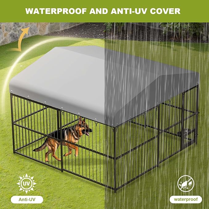10x10x6 FT Large Dog Kennel Outside, Heavy-Duty Outdoor Cage with Roof and Lock,Covered Outside Kennel,for Medium and Large Dogs,Easy Assembly