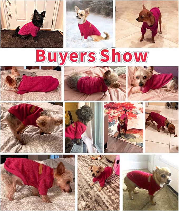 Idepet Pet Dog Classic Knitwear Sweater, Fleece Coat for Small,Medium Dog,Warm Pet Dog Cat ClothesPuppy Customes (XS, WineRed)
