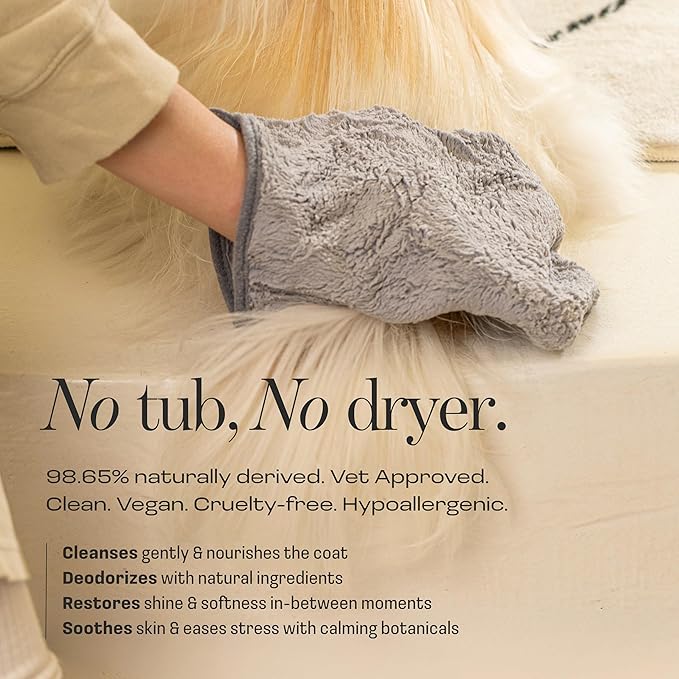 Dog Rinse-Free Shampoo & Conditioner with Bath Mitt – Sensitive Skin, Stress & Itch Relief Leave-In Cleanse Serum – 98.65% Naturally Derived, Gentle Cleanse, Hydrate & Deodorize – 8 x 10ml