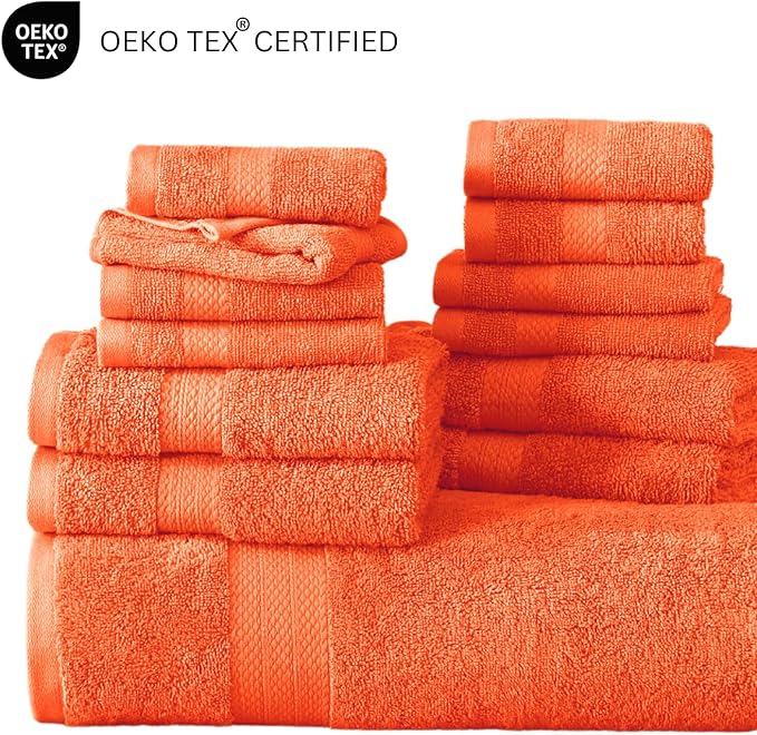LANE LINEN 100% Cotton Luxury Bathroom Towel Set - 16 Pcs - Ring Spun, Quick Dry, Super Soft & Absorbent - 4 Bath, 8 Washcloths, 4 Hand Towels - Remains Fluffy After Multiple Washes - Living Coral