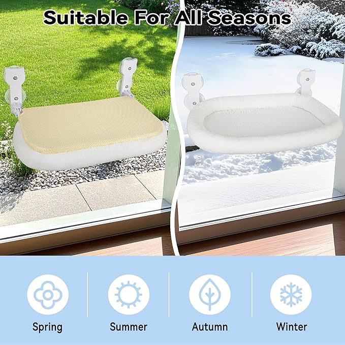 Cat Window Perch, Cat Window Hammock Soft and Comfortable Window Seat Bed with Washable Cover,Simple Install and Easy Clean Upgraded Suction Cups Hold up to 40lbs,Suitable for Window Width Over 24in