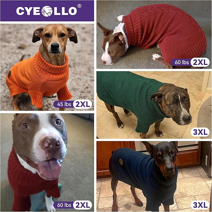 cyeollo Dog Sweater Turtleneck Knitted Sweaters with Leash Hole Soft Knitwear Warm Dog Clothes for Medium Dogs, Grey XXL