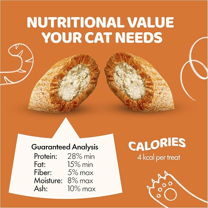 Crunchy Cat Treats – Dual‐Texture Crunch & Creamy Soft Feline Snack Bites for All Life Stages, Great for Training Treat Value Bags (2 Pound, Chicken)