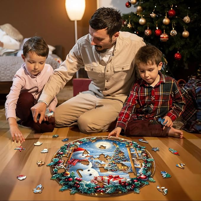 Wooden Puzzles for Adults - Snowman's Vigil Wooden Jigsaw Puzzle, Unique Animal Shaped Wood Puzzles Adult, Christmas Birthday Gifts for Friends/Family, Home Decor 8.5 * 8.2in 100pcs