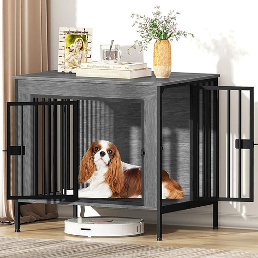 EasyCom Dog Crate Furniture for 1 or 2 Dogs, Heavy Duty Single/Double Dog Crates for Small/Medium/Large Dogs, Dog Kennel Furniture Indoor as TV Stand, Small Size 28.15" L(0-20 Pounds), Dark Grey