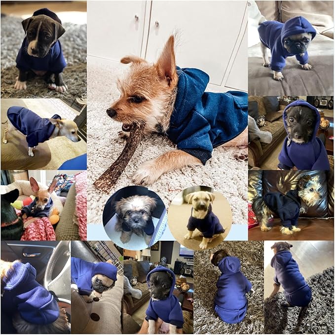 Jecikelon Winter Dog Hoodie Sweatshirts with Pockets Warm Dog Clothes for Small Dogs Chihuahua Coat Clothing Puppy Cat Custume (Navy, Large)