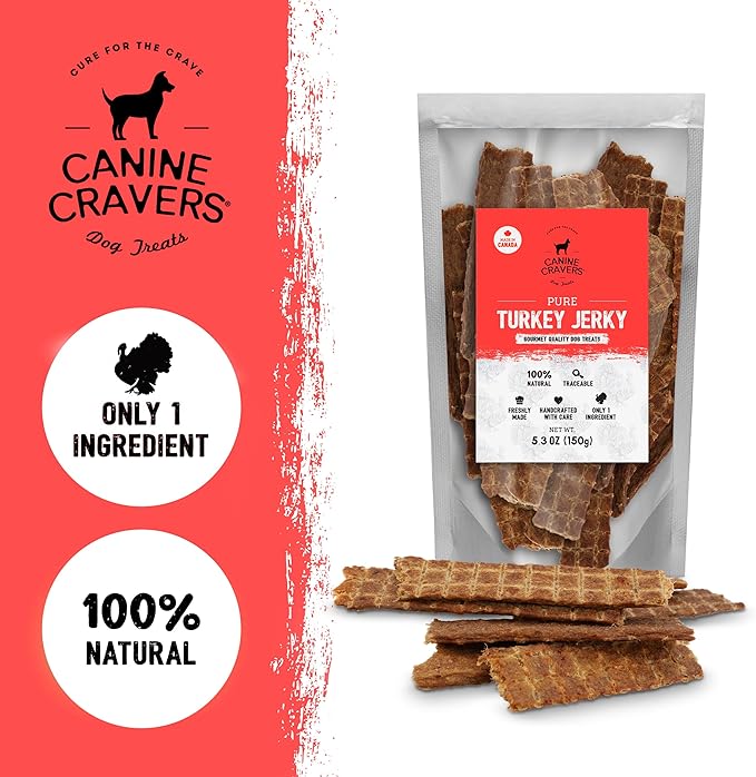 Canine Cravers Single Ingredient Dog Treats – Pure Turkey Jerky - Human Grade Air Dried Hypoallergenic Pet Food – Grain, Gluten, and Soy Free – 100% All Natural – 5.3 oz (Pack of 2)