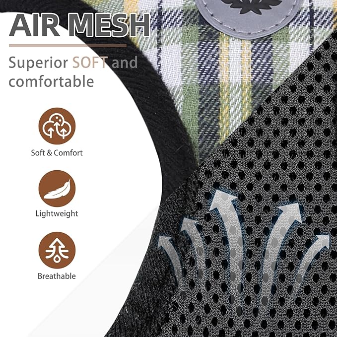 PUPTECK Adjustable Dog Harness Collar and Leash Set Step in No Pull Pet Harness for Small Medium Dogs Puppy and Cats Outdoor Walking Running, Soft Mesh Padded Reflective Vest Harnesses, Grn&YLW, XXS