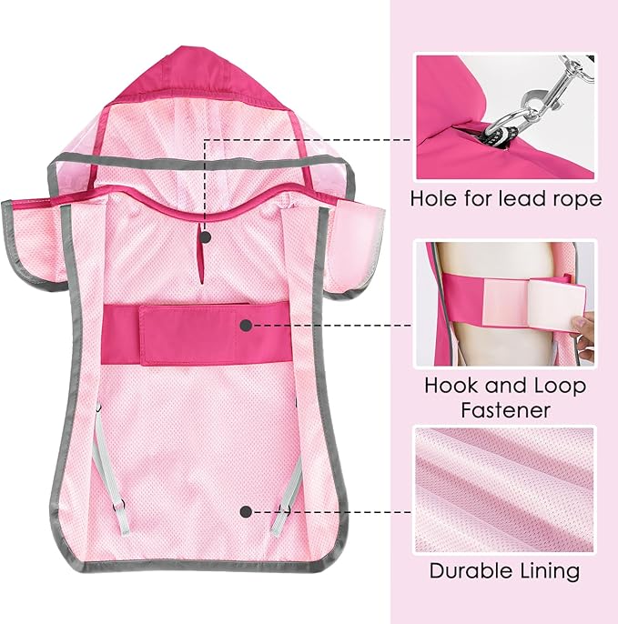Lukovee Dog Raincoat, Adjustable Dog Rain Jacket with Clear Hooded Double Layer for Large Medium Small Dogs Puppies, Waterproof Rain Coat Poncho with Reflective Storage Pocket & Rim (FU,M)