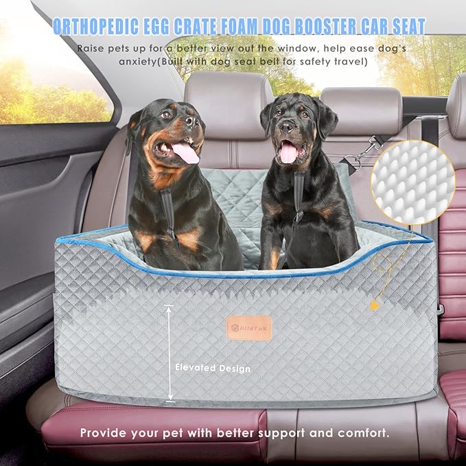 Dog Car Seat Large Size Dog, Washable Large Dog Car Seat, Detachable Memory Foam Pet Car Seat, Dog Booster Car Seat for Large Dogs 60 lbs, with 2 Dog Seat Belt and Dog Blankets