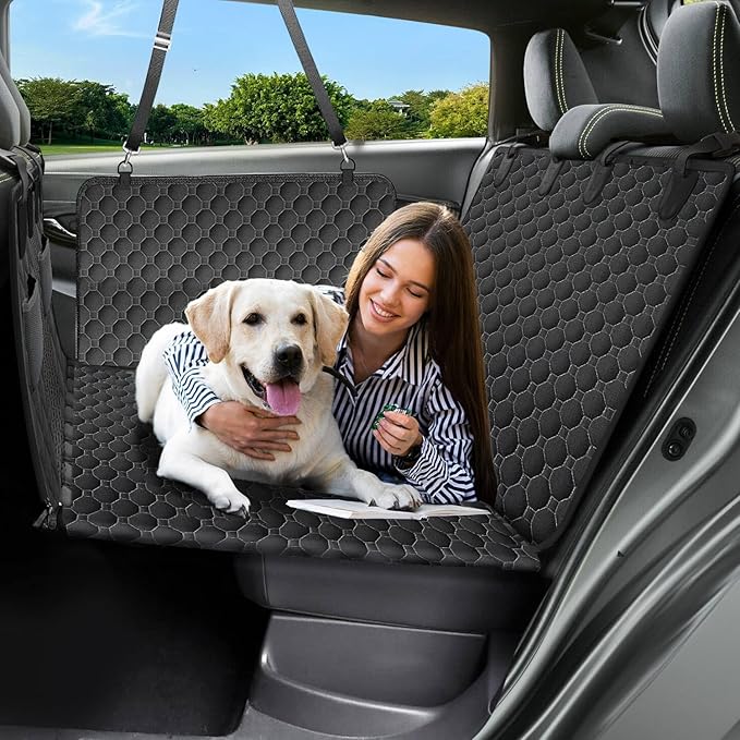 Victoper Back Seat Extender for Dogs, Dog Car Seat Cover with Detachable Hard Bottom Holds 440 LB, 600D Heavy Dog Seat Cover with 2 Seatbelts, 100% Waterproof Backseat Extender for Sedan SUV Truck