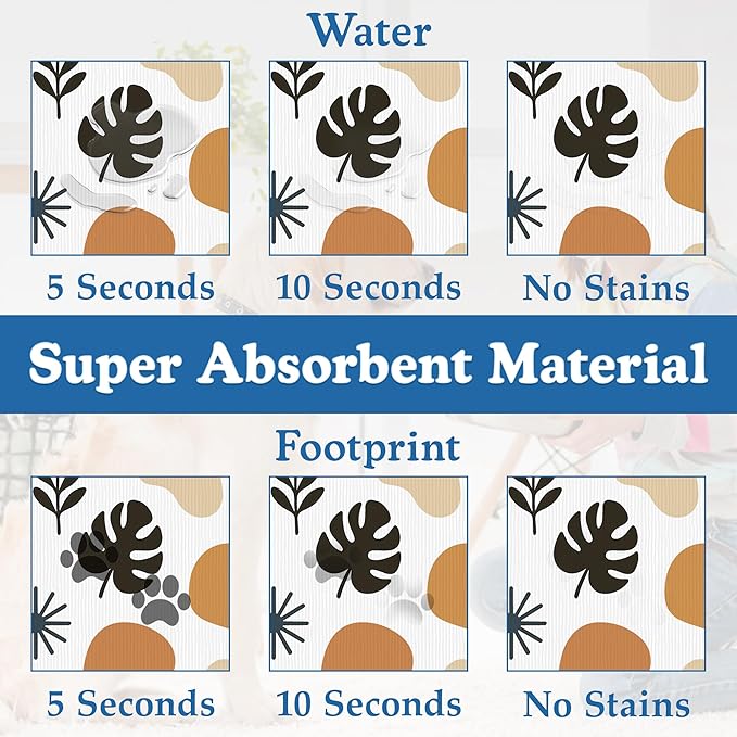 Boho Style Dog Food Mat–Absorbent Quick Dry Feeding Placemat for Food and Water Bowls, Non Slip Rubber Backing, Waterproof Pet Supplies for Mess-Free Eating 16"x24"