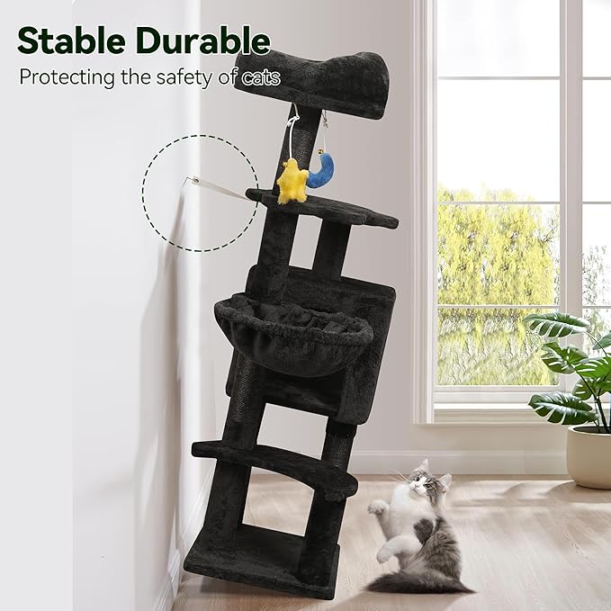 Gothic Black Cat Tree for Indoor Kittens & Small Cats Under 6 Months 9lbs, 43-Inch Cute Cat Tower with Scratching Post, Cat Condos, Cozy Hammock, Unique Perch & Dangling Toy